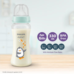 Philips Avent Grow Baby Bottle 330ml – Penguin Design – Swappable Teat – BPA-Free