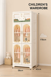 Momipop Premium Plastic Children's Wardrobe – 4 Door Storage Cabinet with Cute Bunny Design