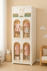Momipop Premium Plastic Children's Wardrobe β 4 Door Storage Cabinet with Cute Bunny Design