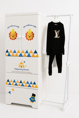 MOMIPOP Kids Wardrobe – Cartoon Lion Design | 3 Drawer + Hanging Space| Durable Plastic Baby Cupboard for Storage & Organization