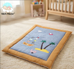 Fabric Master™ Nautical Island Baby Mattress – Quilted Tummy Time Play Mat with Soft Padded Borders & Adventure Appliqué