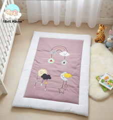 Fëbrïc Mäster™ Celestial Dreams Baby Mattress – Soft Mauve Play Mat with Rainbow, Sun, and Moon Embroidery