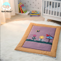 Fëbrïc Mäster™ Celestial Dreams Baby Mattress – Soft Mauve Quilted Play Mat with Rainbow, Sun, and Moon Embroidery