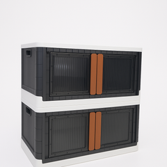 Multipurpose Modular Storage Cabinet with 3 Stackable Drawers – Black & White with Brown Handles | Heavy-Duty Plastic Storage Box