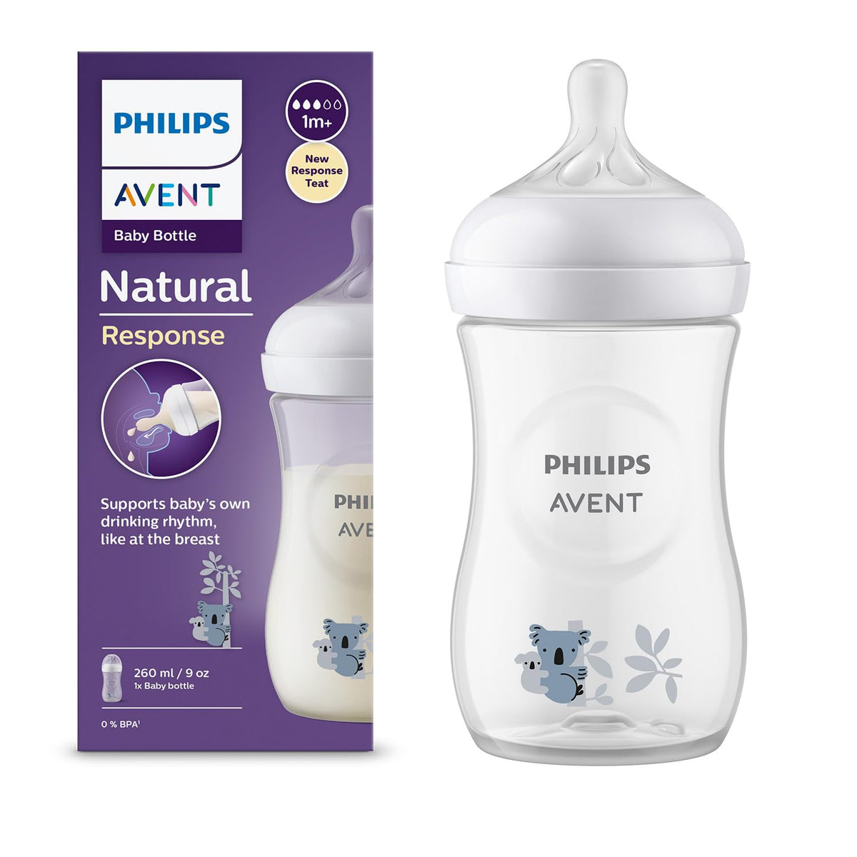 Philips Avent Natural Response Baby Bottle 260ml – Koala Design – Age 1m+