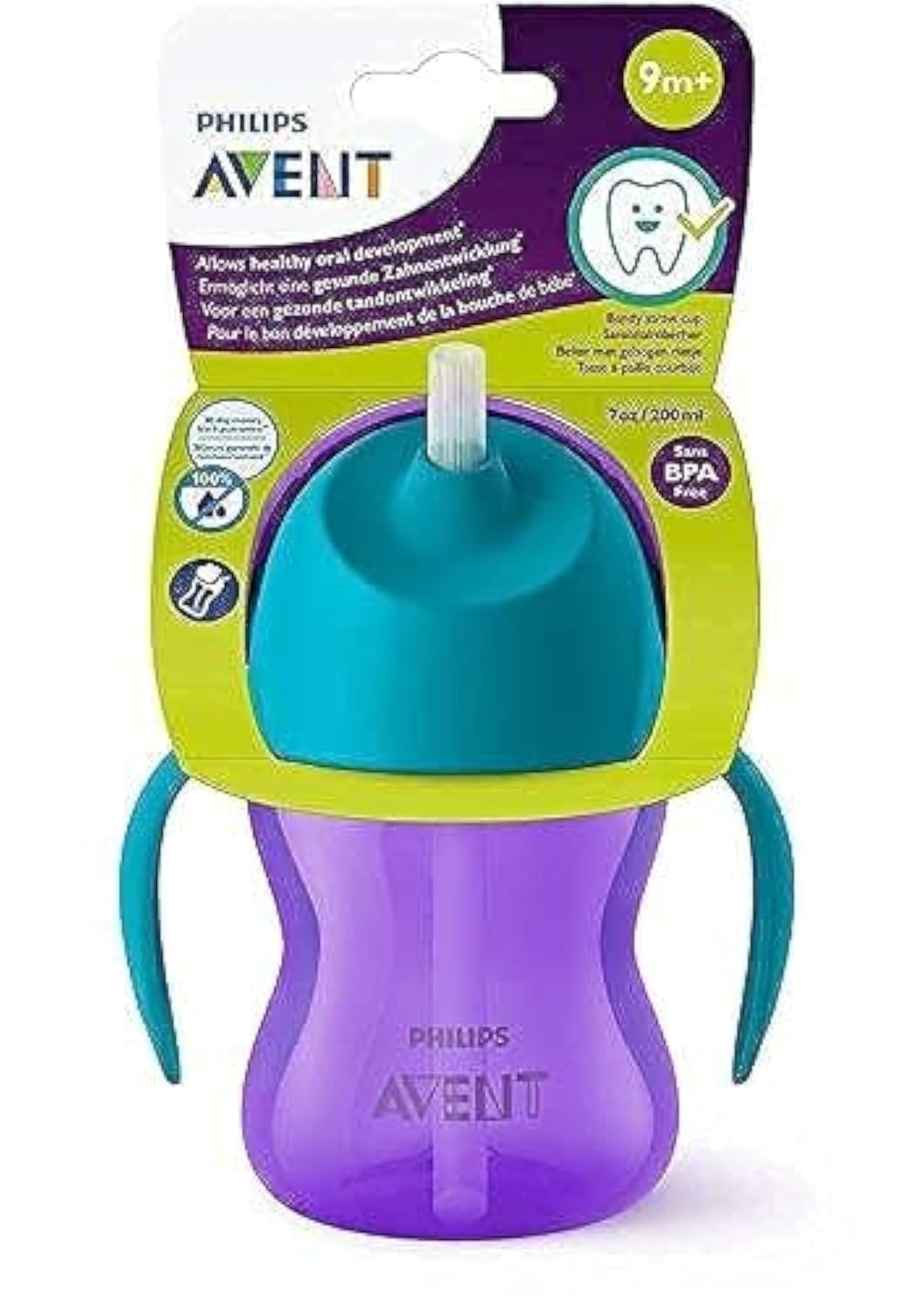 Philips Avent Spout Cup 200ml – Purple/Blue – 100% Leak-Proof, Dentist Recommended – 9m+