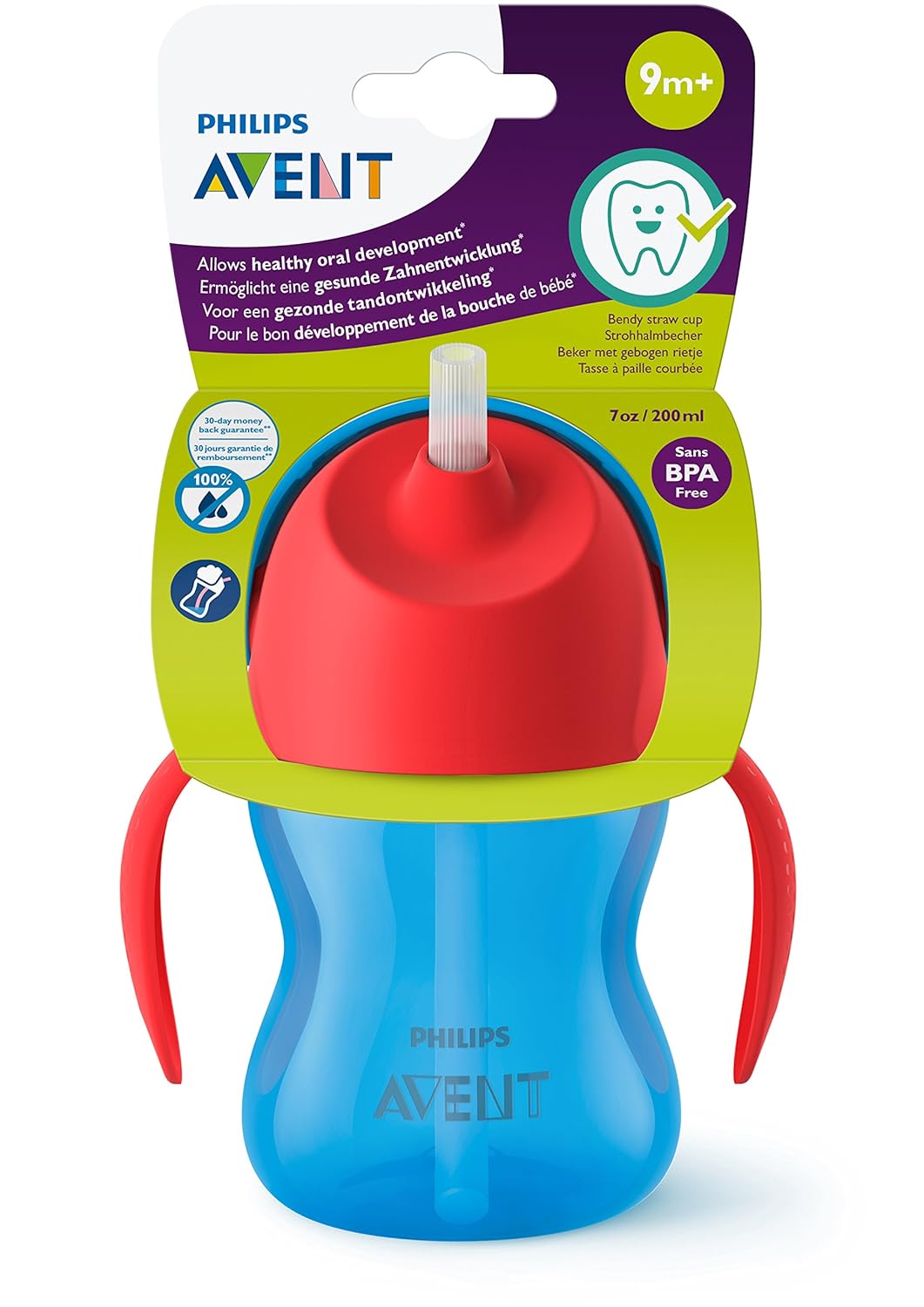 Philips Avent Bendy Straw Cup 200ml – Blue/Red – Supports Oral Development, BPA-Free – 9m+