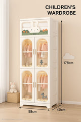 Momipop Premium Plastic Children's Wardrobe – 4 Door Storage Cabinet with Cute Bunny Design