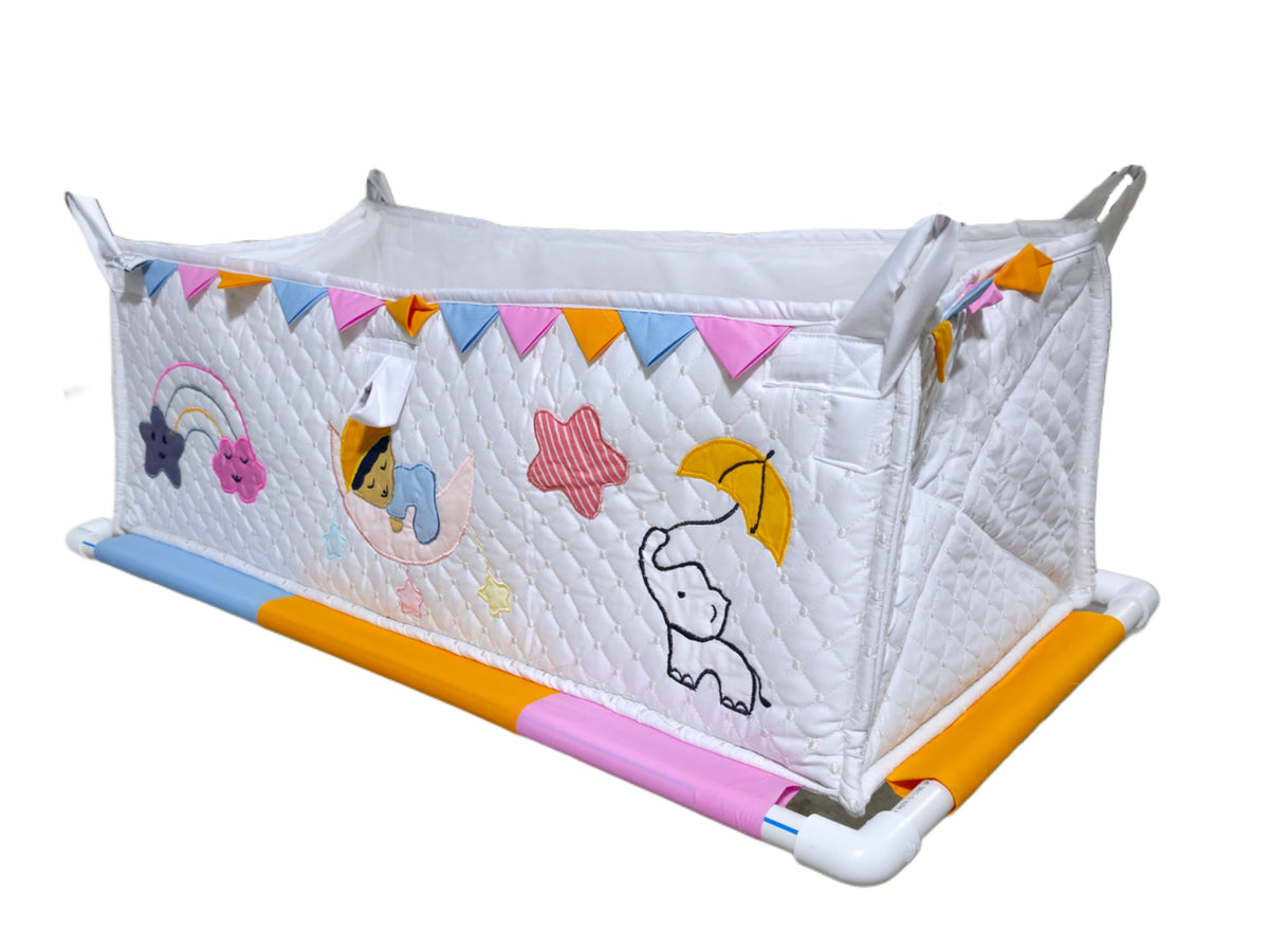 Sleeping Baby Cradle Cloth – Quilted Cotton Jhula with Rainbow & Elephant Design