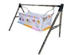 Sleeping Baby Cradle Cloth – Quilted Cotton Jhula with Rainbow & Elephant Design