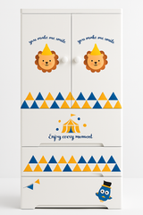 MOMIPOP Kids Wardrobe – Cartoon Lion Design | 3 Drawer + Hanging Space| Durable Plastic Baby Cupboard for Storage & Organization