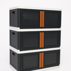 Multipurpose Modular Storage Cabinet with 3 Stackable Drawers – Black & White with Brown Handles | Heavy-Duty Plastic Storage Box