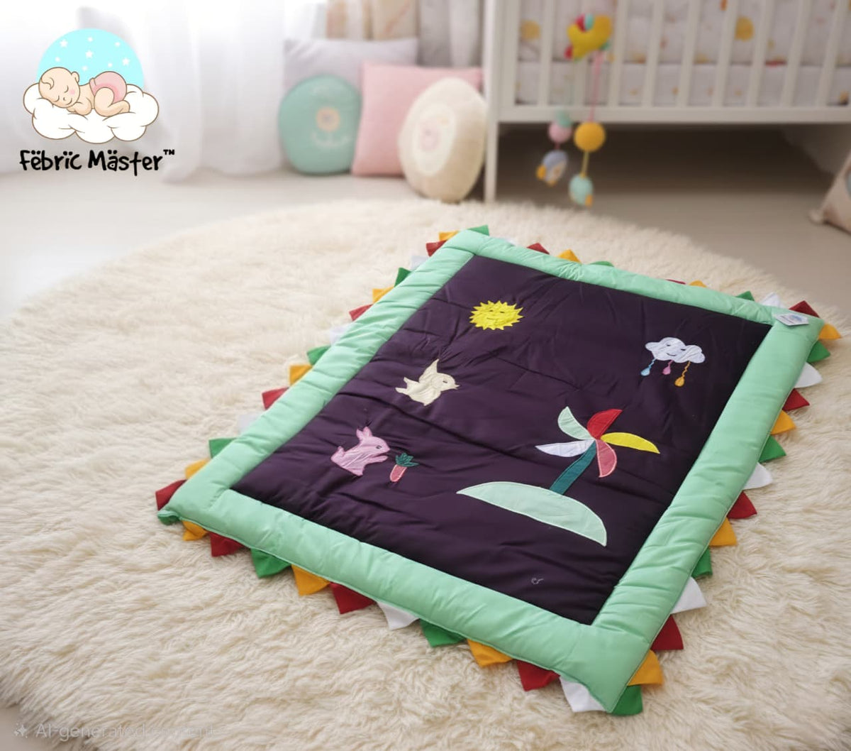 Fabric Master™ Premium Sensory Tummy Time Play Mat – Soft Padded Activity Gym with 3D Appliqué Designs for Infants & Toddlers