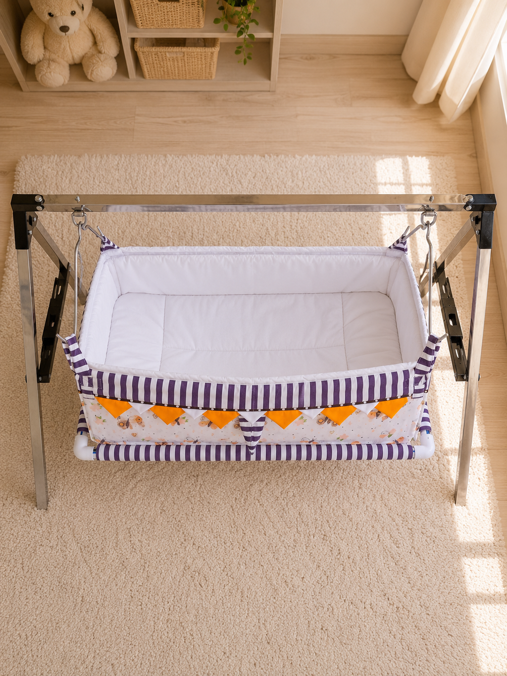 Premium Digital Print Cotton Baby Cradle (Paraniyu) with Steel Stand