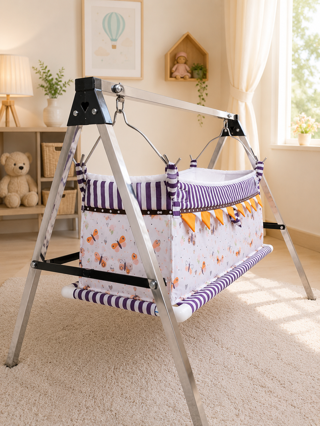 Premium Digital Print Cotton Baby Cradle (Paraniyu) with Steel Stand