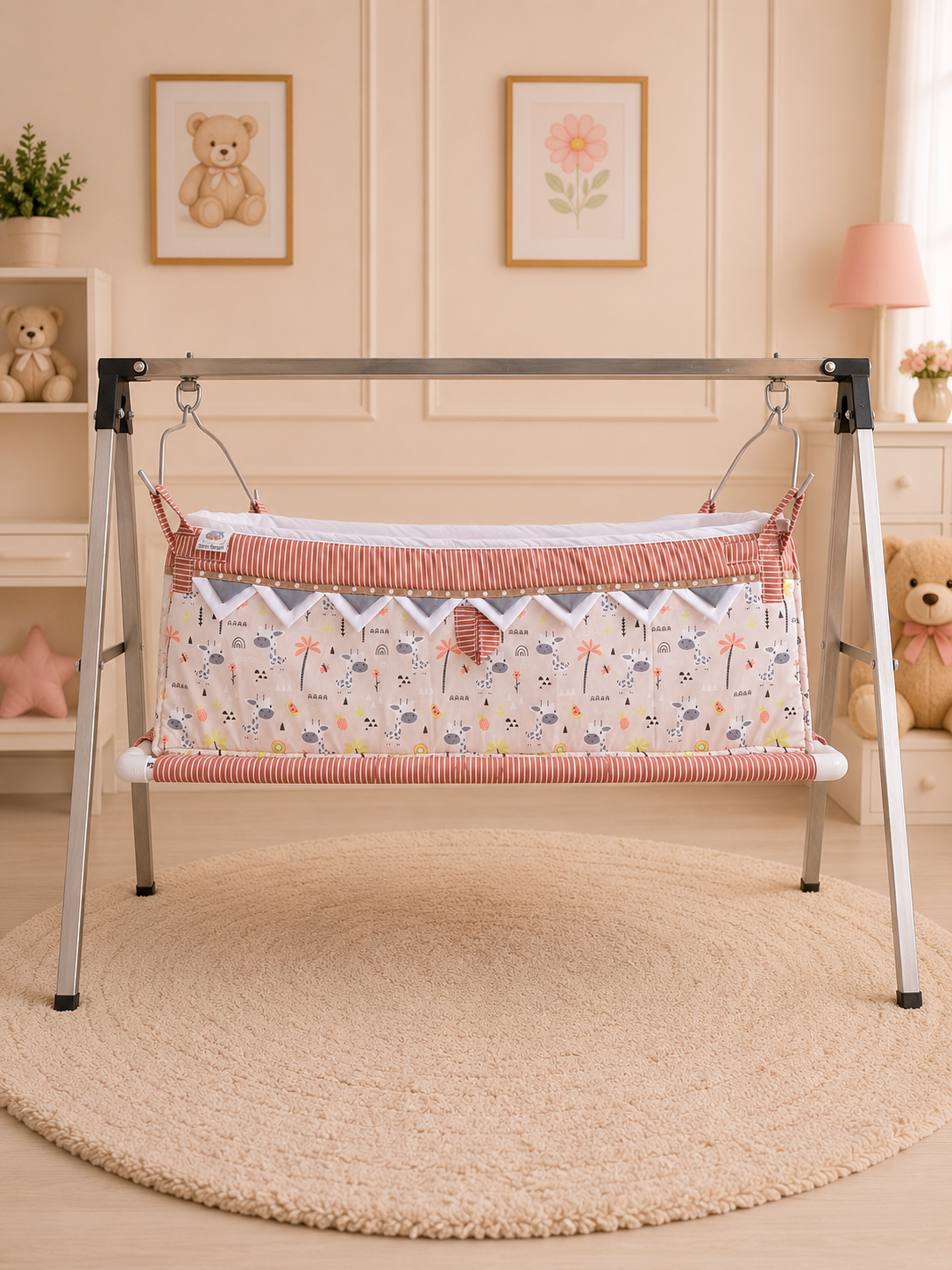 Premium Digital Print Cotton Baby Cradle (Paraniyu) with Steel Stand