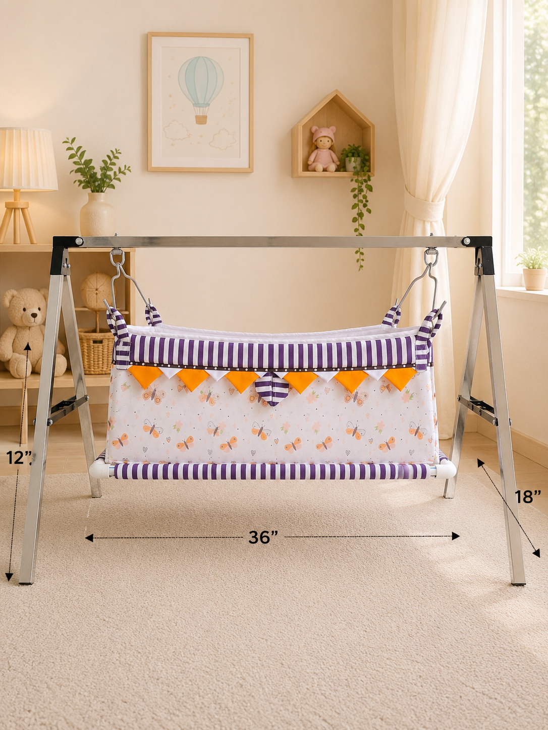 Premium Digital Print Cotton Baby Cradle (Paraniyu) with Steel Stand
