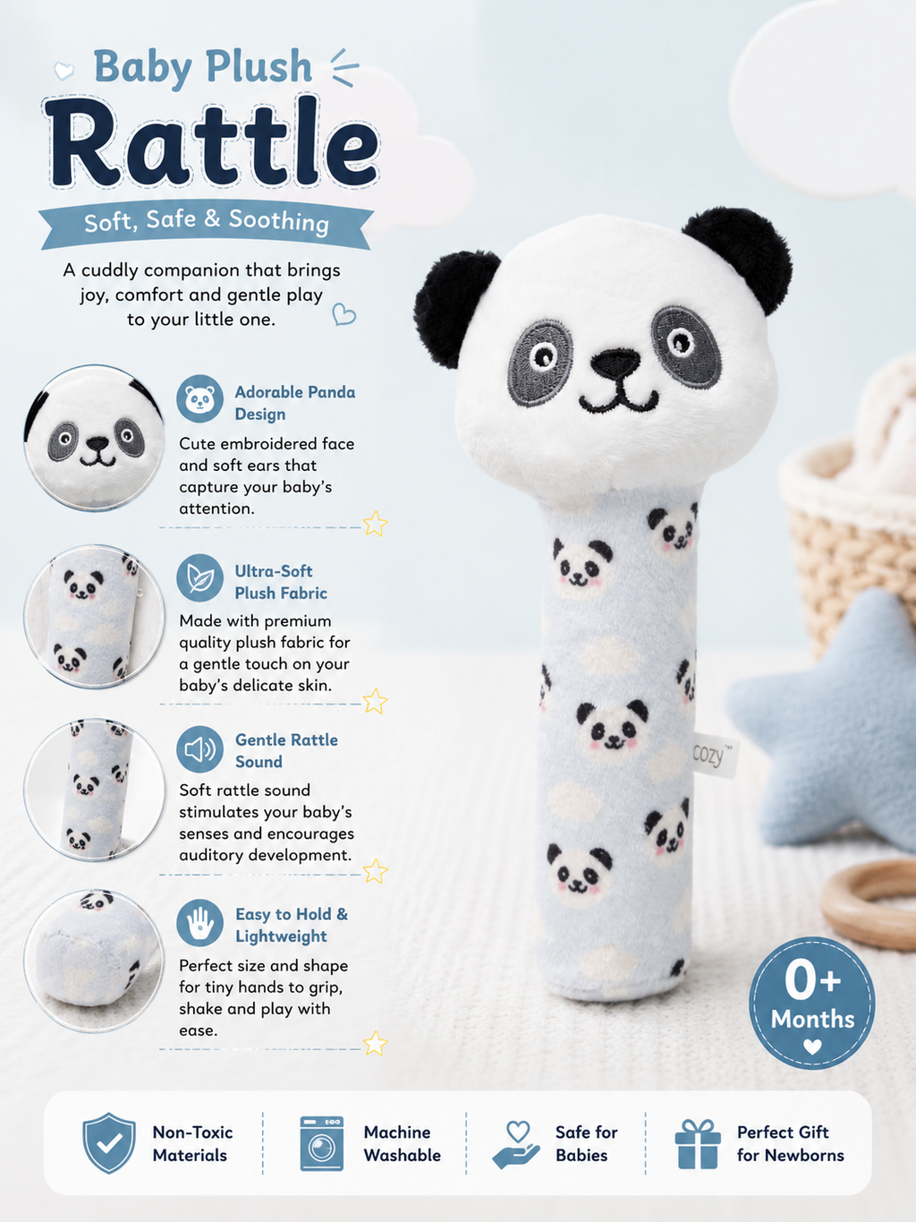 Premium Baby Plush Rattle – Soft, Safe & Soothing