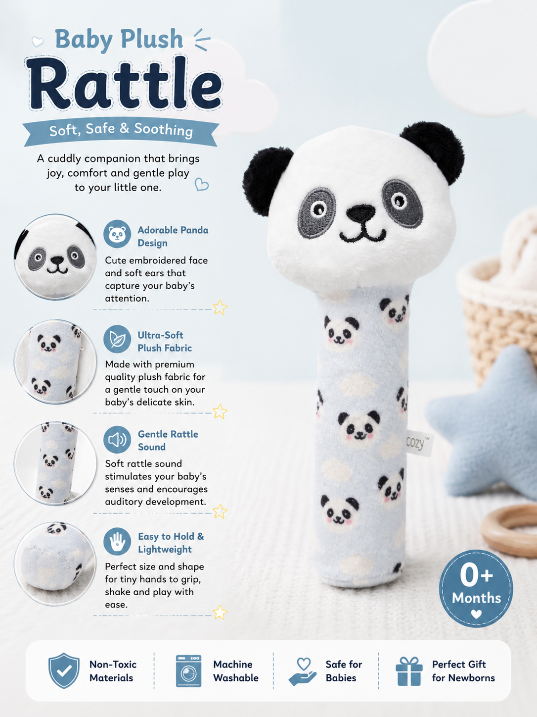 Premium Baby Plush Rattle – Soft, Safe & Soothing
